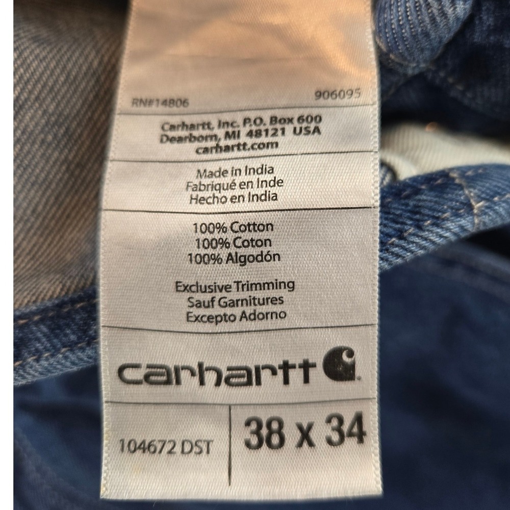 Carhartt Loose Fit Denim Bib Overalls Mens 38x34 Blue OR4672-M Workwear Rugged - Picture 5 of 15